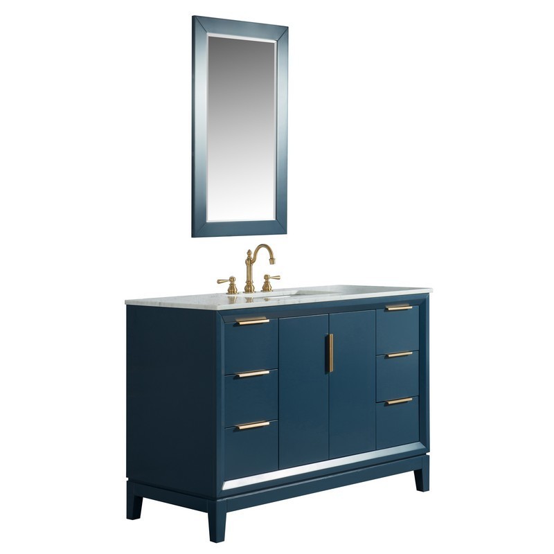 WATER-CREATION EL48CW06MB-000TL1206 ELIZABETH 48 INCH SINGLE SINK CARRARA WHITE MARBLE VANITY IN MONARCH BLUE WITH LAVATORY FAUCET