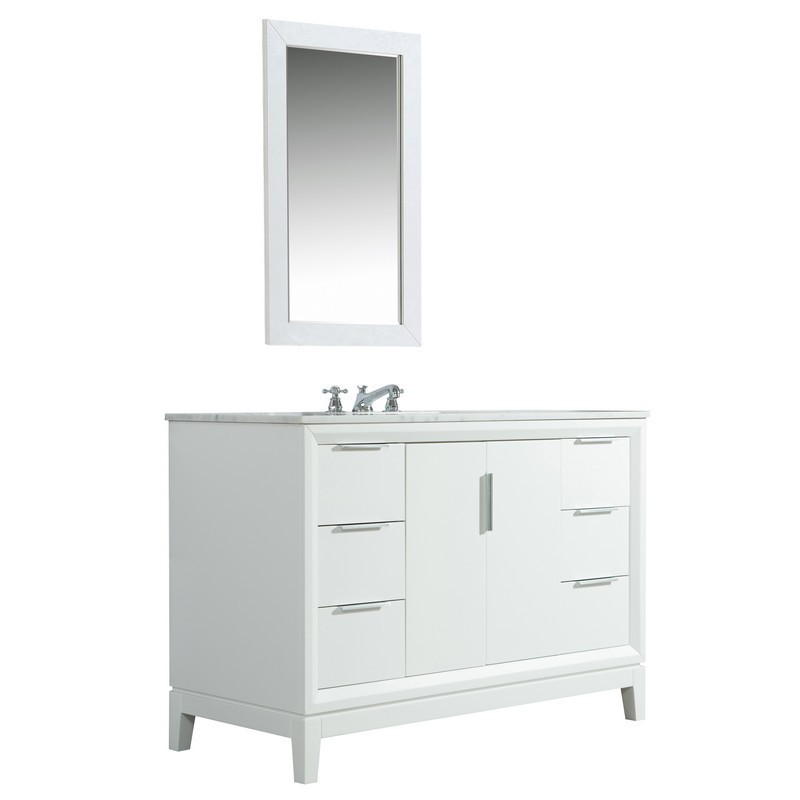 WATER-CREATION EL48CW01PW-R21BX0901 ELIZABETH 48 INCH SINGLE SINK CARRARA WHITE MARBLE VANITY IN PURE WHITE WITH MATCHING MIRROR AND LAVATORY FAUCET