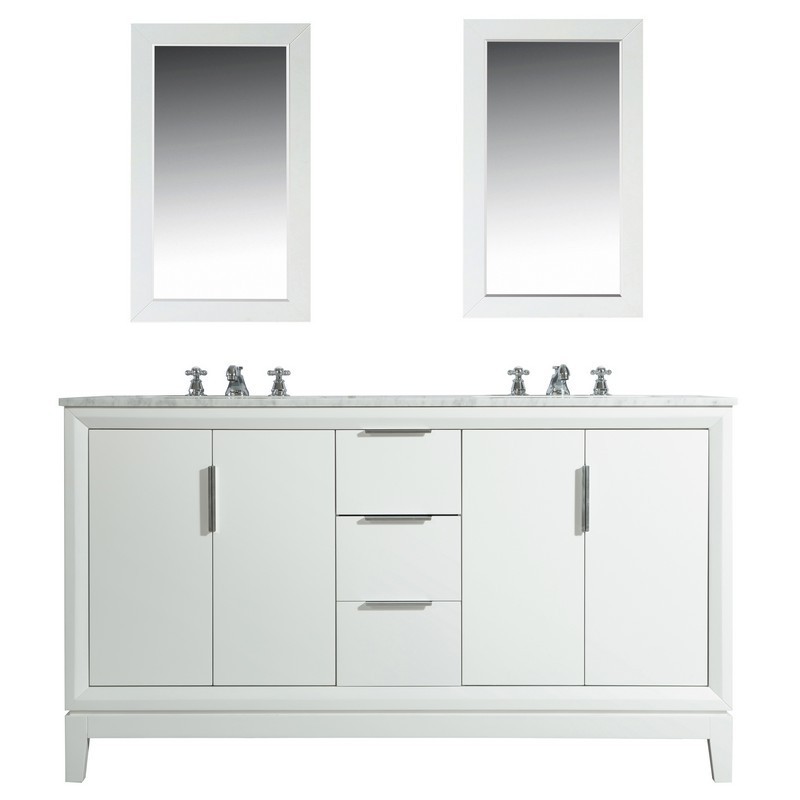 WATER-CREATION EL60CW01PW-000BX0901 ELIZABETH 60 INCH DOUBLE SINK CARRARA WHITE MARBLE VANITY IN PURE WHITE WITH LAVATORY FAUCET