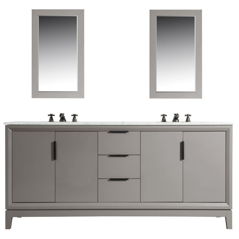 WATER-CREATION EL72CW03CG-R21BX0903 ELIZABETH 72 INCH DOUBLE SINK CARRARA WHITE MARBLE VANITY IN CASHMERE GREY WITH MATCHING MIRROR AND LAVATORY FAUCET