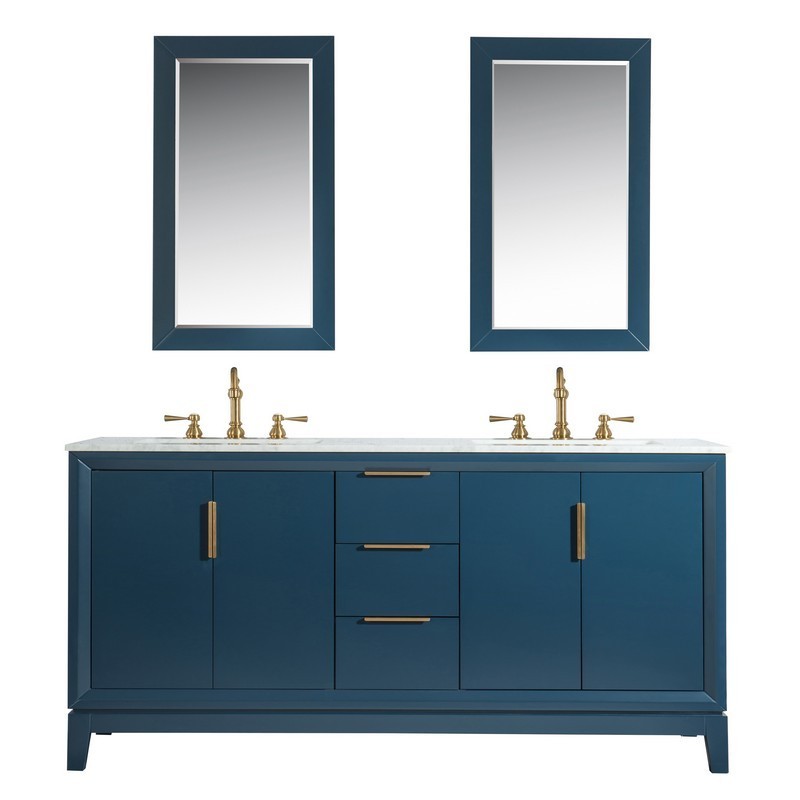 WATER-CREATION EL72CW06MB-R21000000 ELIZABETH 72 INCH DOUBLE SINK CARRARA WHITE MARBLE VANITY IN MONARCH BLUE WITH MATCHING MIRROR