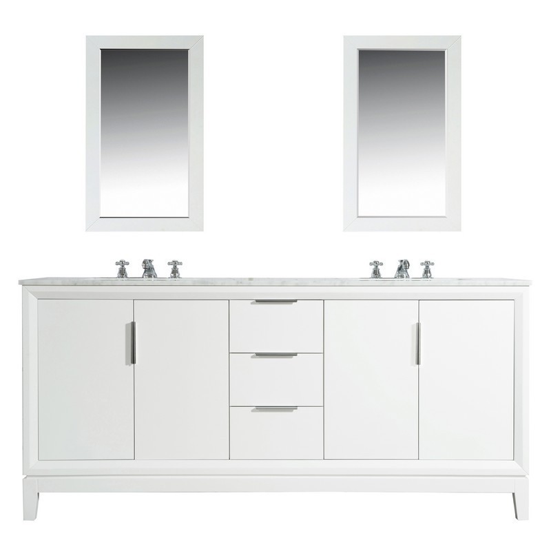 WATER-CREATION EL72CW01PW-R21TL1201 ELIZABETH 72 INCH DOUBLE SINK CARRARA WHITE MARBLE VANITY IN PURE WHITE WITH MATCHING MIRROR AND LAVATORY FAUCET