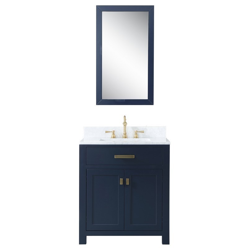 WATER-CREATION MS30CW06MB-000000000 MADISON 30 INCH SINGLE SINK CARRARA WHITE MARBLE VANITY IN MONARCH BLUE