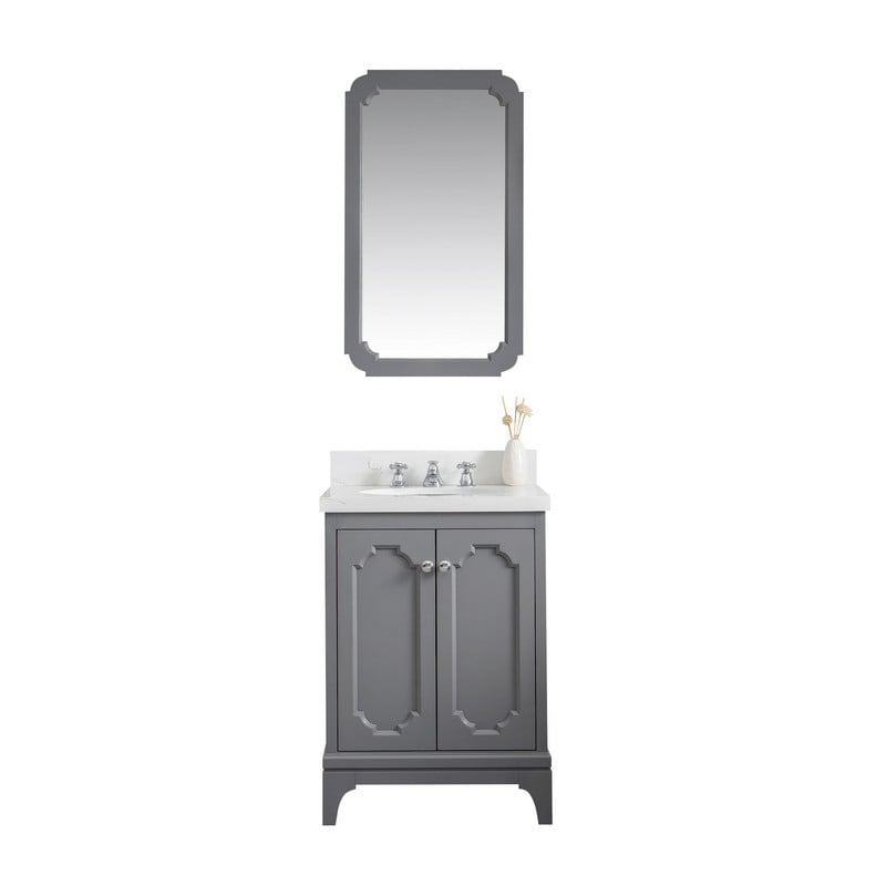 WATER-CREATION QU24QZ01CG-000000000 QUEEN 24 INCH SINGLE SINK QUARTZ CARRARA VANITY IN CASHMERE GREY