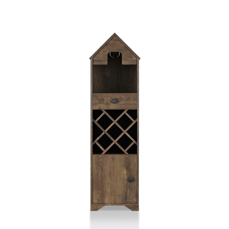 FURNITURE OF AMERICA FGI-1973C25 CRUZ 16 3/4 INCH MULTI-STORAGE WINE CABINET - RECLAIMED OAK