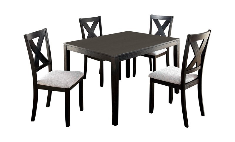 FURNITURE OF AMERICA IDF-3175T-5PK CAMERON TRANSITIONAL FIVE-PIECE SOLID WOOD DINING SET - BRUSHED BLACK