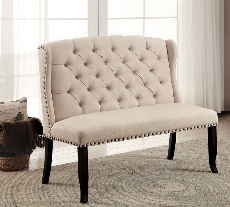 FURNITURE OF AMERICA IDF-3324BK-BN COLLA 48 INCH RUSTIC BUTTON TUFTED BENCH - BEIGE