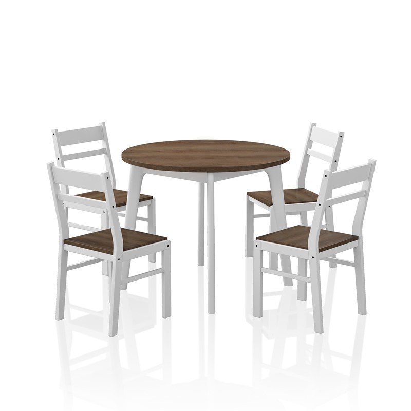 FURNITURE OF AMERICA IDF-3713RT-5PK KUSTER FIVE-PIECE DINING TABLE SET - WALNUT AND WHITE
