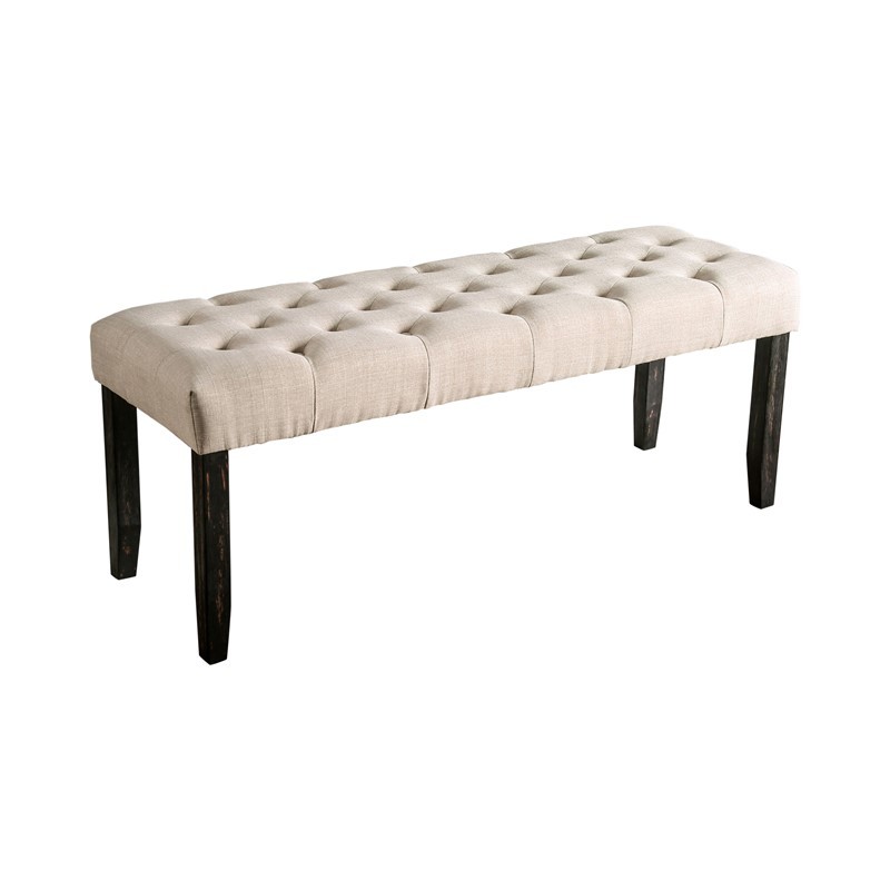FURNITURE OF AMERICA IDF-3735IV-BN LORTON 48 INCH RUSTIC BUTTON TUFTED BENCH - IVORY