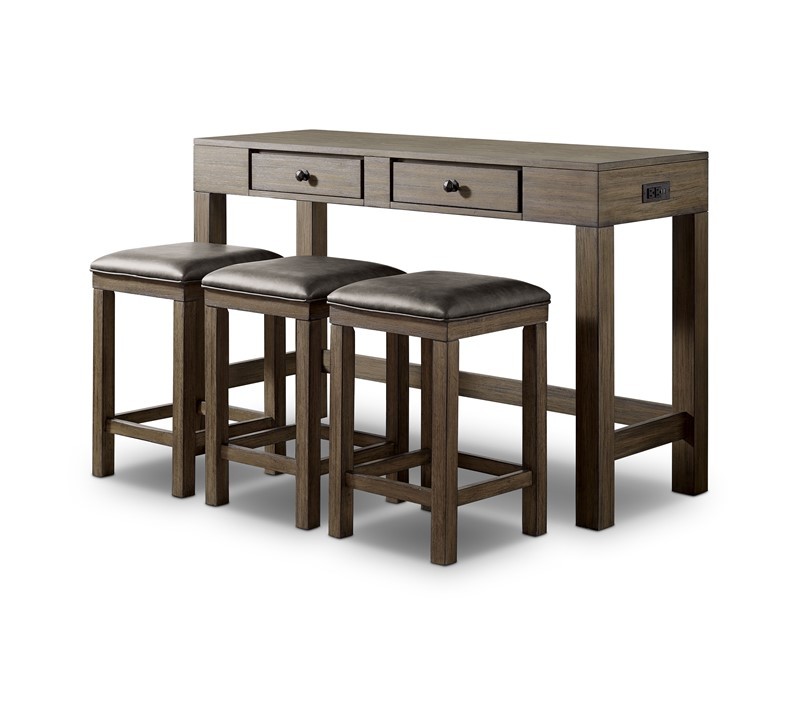 FURNITURE OF AMERICA IDF-3792PT-4PK STACHE FOUR-PIECE COUNTER HEIGHT DINING SET - LIGHT WALNUT AND GRAY