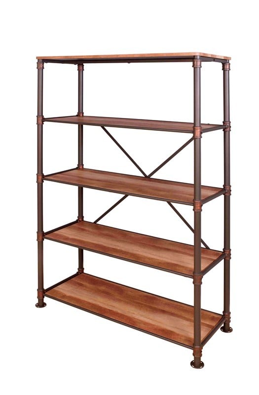 FURNITURE OF AMERICA IDF-7914SH FERRAND 48 5/8 INCH INDUSTRIAL FOUR SHELF BOOKSHELF - ANTIQUE BLACK