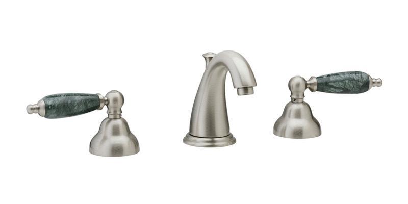 PHYLRICH K158F CARRARA THREE HOLE WIDESPREAD BATHROOM FAUCET WITH GREEN MARBLE LEVER HANDLES