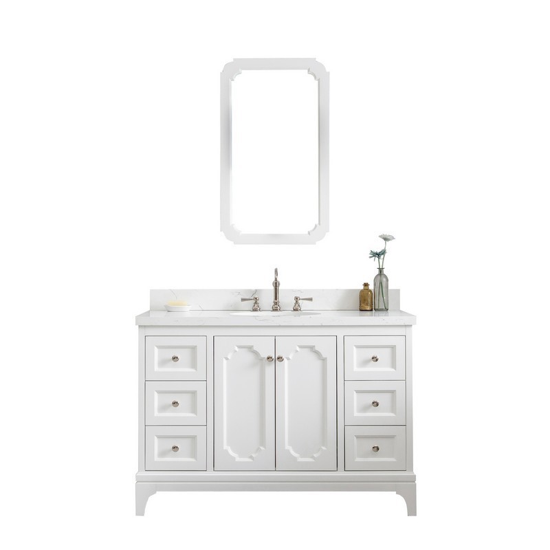 WATER-CREATION QU48QZ05PW-000TL1205 QUEEN 48 INCH SINGLE SINK QUARTZ CARRARA VANITY IN PURE WHITE WITH LAVATORY FAUCET