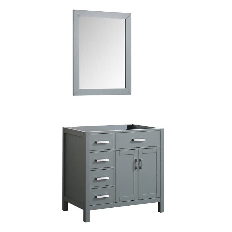 BELMONT DECOR HMP036SRBCM HAMPTON 36 INCH RIGHT OFFSET SINGLE SINK BASE CABINET WITH MATCHING FRAMED MIRROR