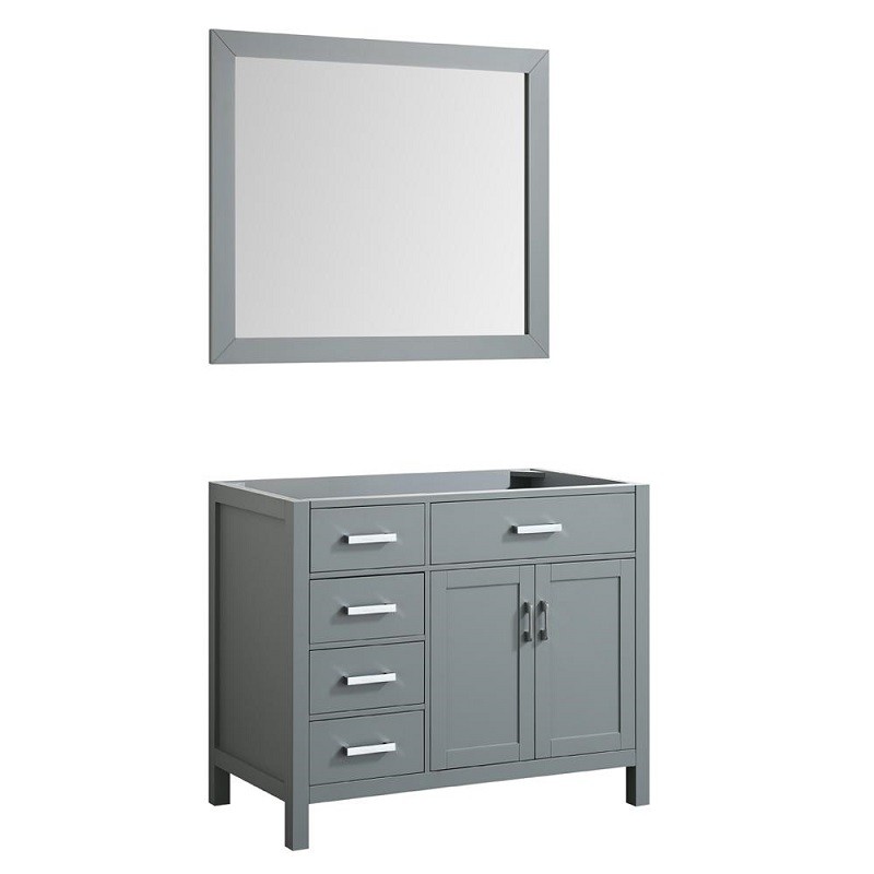 BELMONT DECOR HMP042SRBCM HAMPTON 42 INCH RIGHT OFFSET SINGLE SINK BASE CABINET WITH MATCHING FRAMED MIRROR