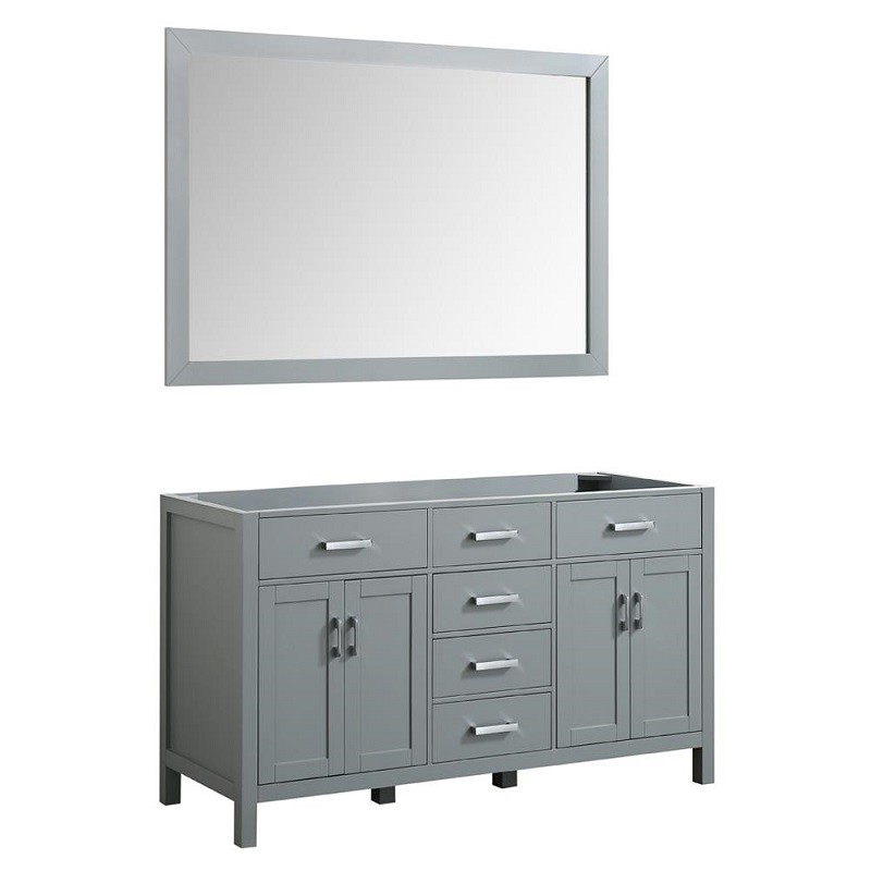 BELMONT DECOR HMP060D-BCM HAMPTON 60 INCH DOUBLE SINK BASE CABINET WITH MATCHING FRAMED MIRROR