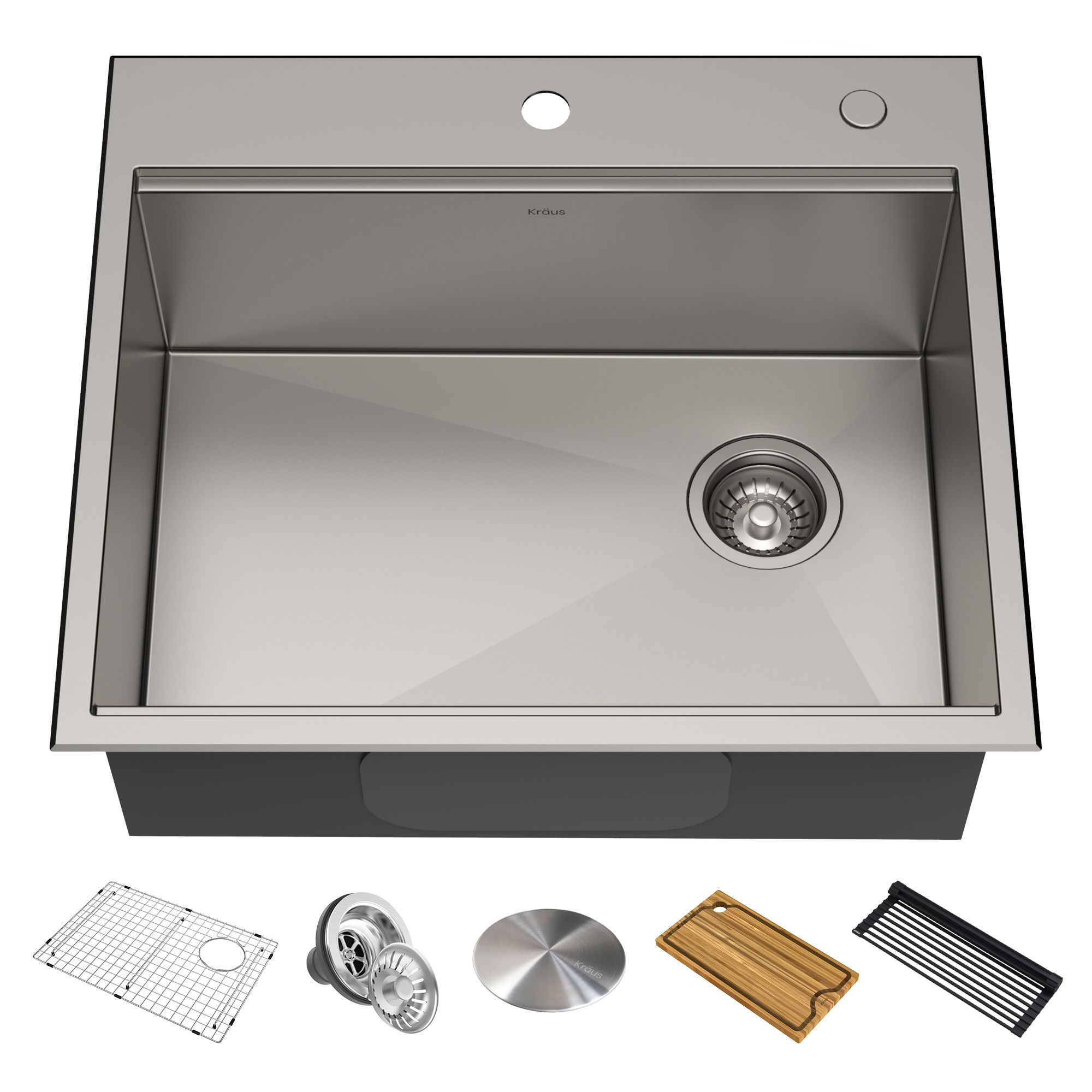 KRAUS KWT311-25 KORE WORKSTATION 25 INCH DROP-IN 16 GAUGE SINGLE BOWL STAINLESS STEEL KITCHEN SINK WITH ACCESSORIES (PACK OF 5)