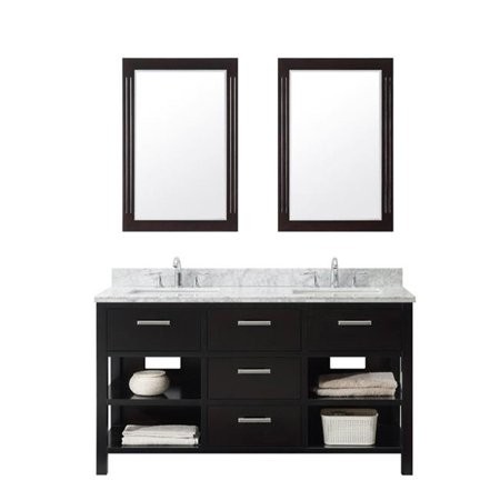 INFURNITURE WB8260-ES+CW TOP 60 INCH DOUBLE SINK BATHROOM VANITY IN ESPRESSO WITH WHITE CARRARA MARBLE TOP