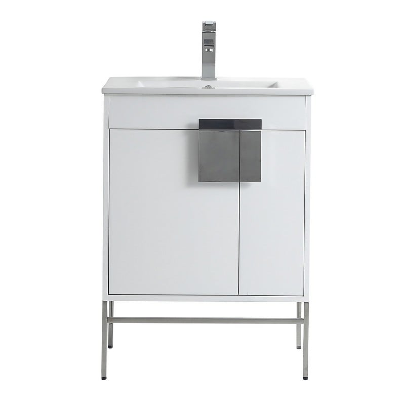 CHANS FURNITURE CL-101WH-24ZI 24 INCH TENNANT KURO MINIMALISTIC WHITE BATHROOM VANITY