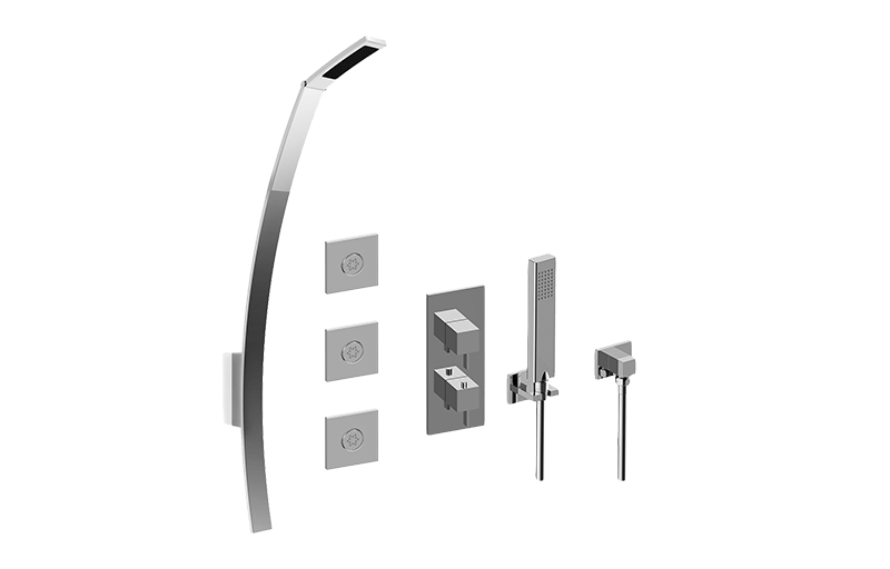 GRAFF GM2.128WG-LM39E0 QUBIC TRE FULL THERMOSTATIC SHOWER SYSTEM WITH DIVERTER VALVE (ROUGH AND TRIM)