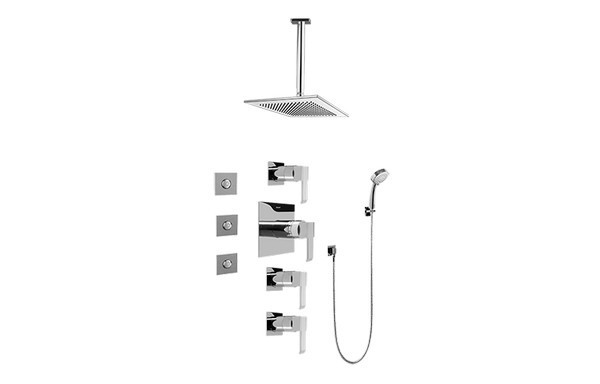 GRAFF GC1.131A-LM38S QUBIC CONTEMPORARY SQUARE THERMOSTATIC SET WITH BODY SPRAYS AND HANDSHOWER (ROUGH AND TRIM)