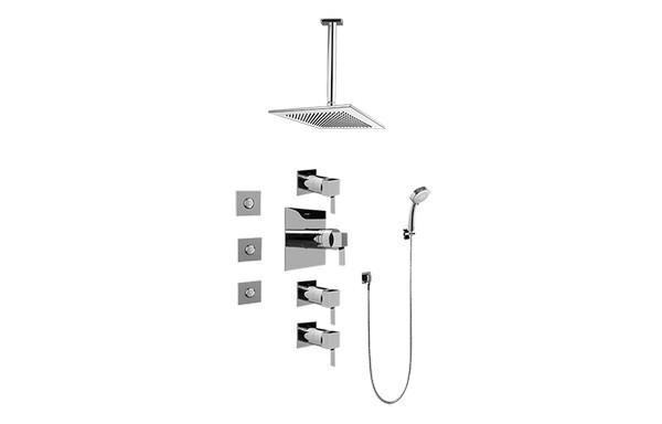 GRAFF GC1.131A-LM39S-T QUBIC TRE CONTEMPORARY SQUARE THERMOSTATIC SET WITH BODY SPRAYS AND HANDSHOWER ( TRIM)