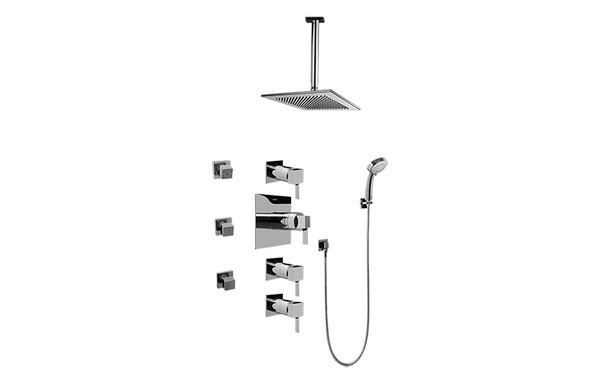 GRAFF GC1.231A-LM39S-T QUBIC TRE CONTEMPORARY SQUARE THERMOSTATIC SET WITH BODY SPRAYS AND HANDSHOWER ( TRIM)