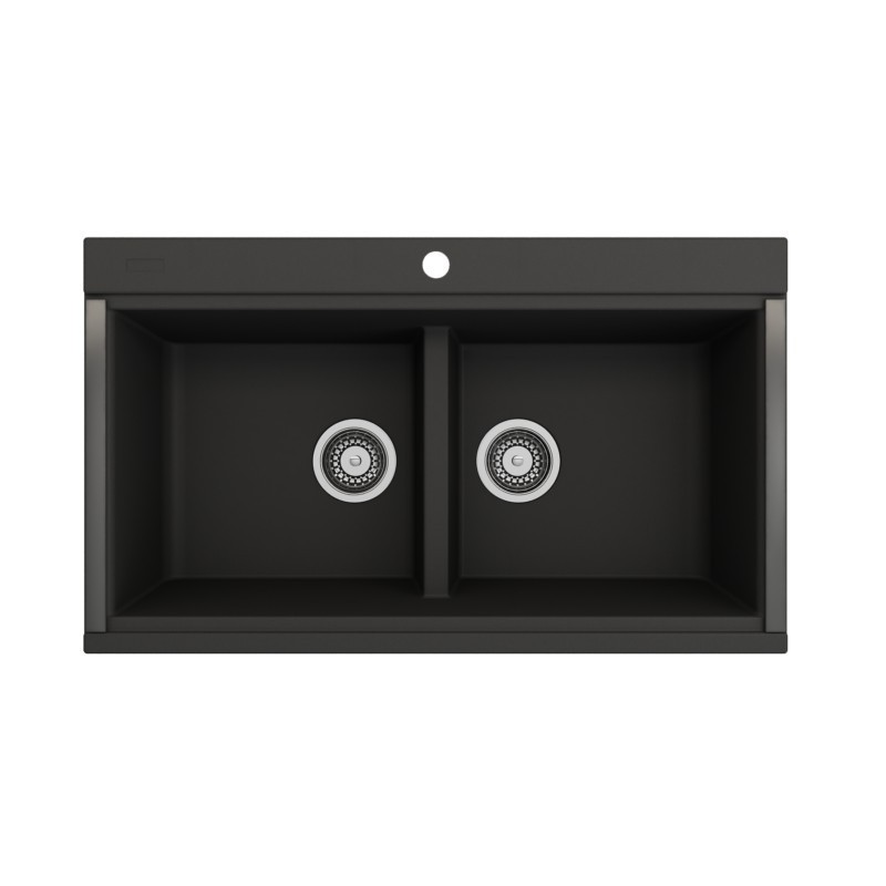 BOCCHI 1618-0126 BAVENO LUX 33 3/4 INCH UNDERMOUNT DOUBLE BOWL GRANITE COMPOSITE KITCHEN SINK WITH INTEGRATED WORKSTATION AND ACCESSORIES