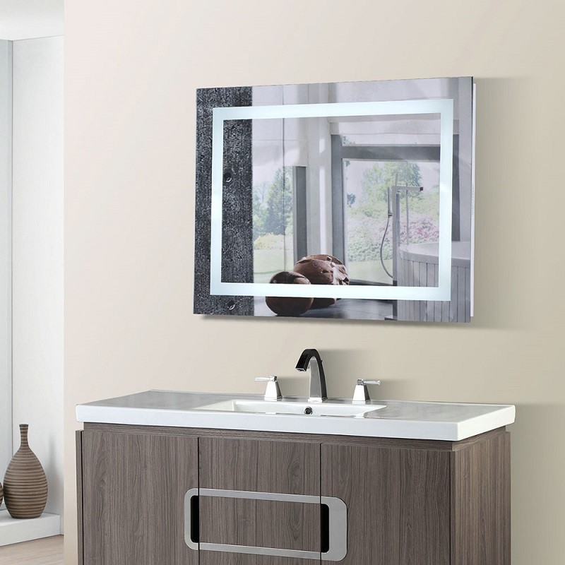 BELLATERRA HOME 808454-M-36 36 W X 27 H INCH RECTANGULAR LED BORDERED ILLUMINATED MIRROR WITH BLUETOOTH SPEAKERS
