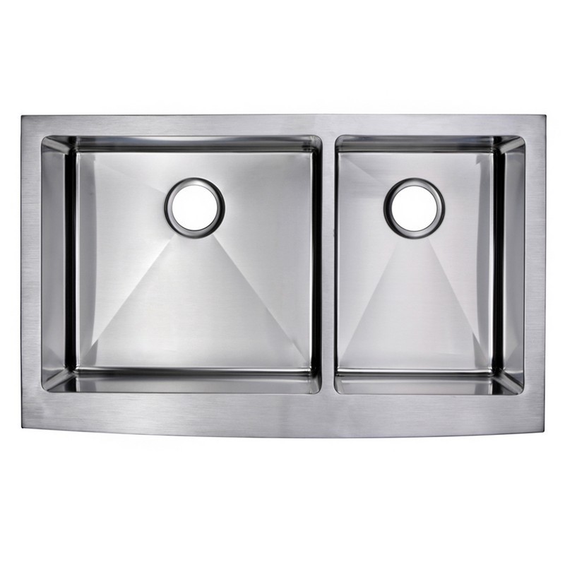 WATER-CREATION SS-AD-3622B-16 36 X 22 INCH 15MM CORNER RADIUS 60/40 DOUBLE BOWL STAINLESS STEEL HAND MADE APRON FRONT KITCHEN SINK