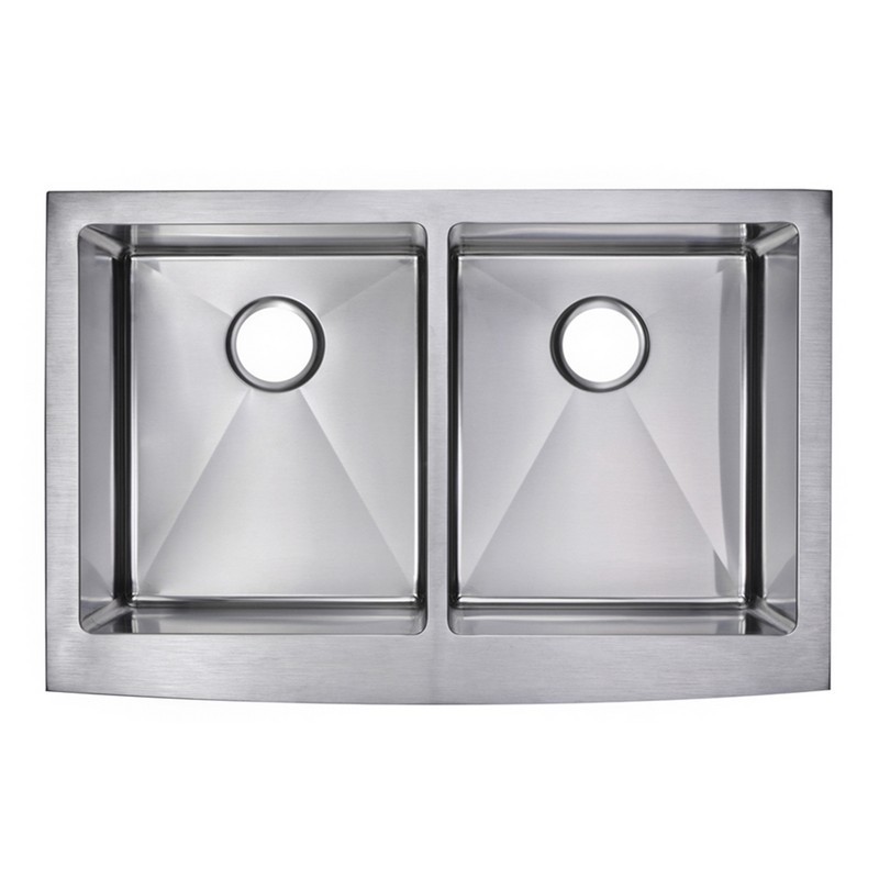 WATER-CREATION SSSG-AD-3322B-16 33 X 22 INCH 15MM CORNER RADIUS 50/50 DOUBLE BOWL STAINLESS STEEL HAND MADE APRON FRONT KITCHEN SINK WITH DRAINS, STRAINERS, AND BOTTOM GRIDS