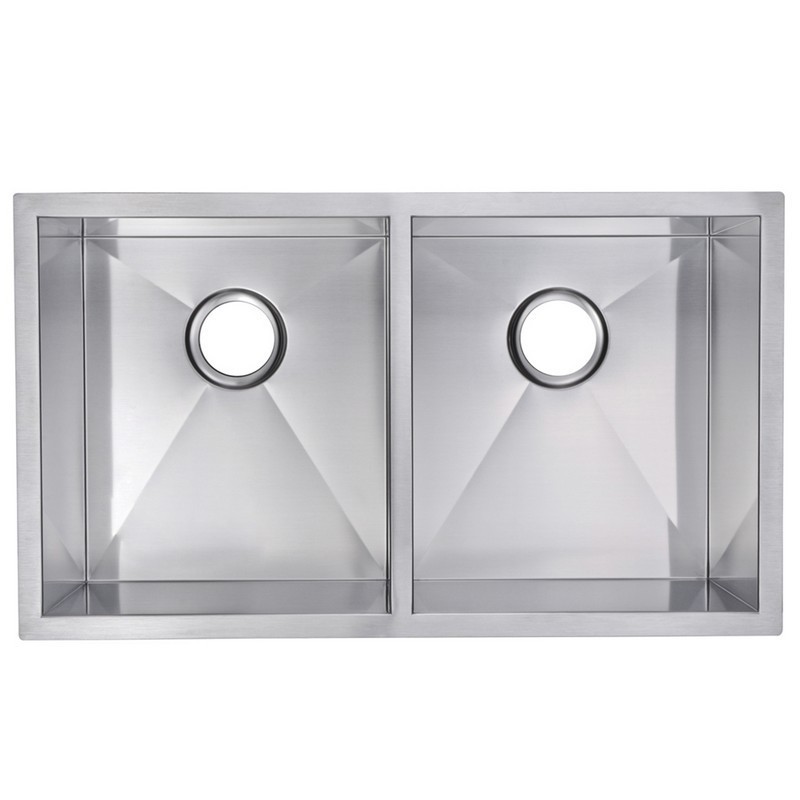 WATER-CREATION SSSG-UD-3118B-16 31 X 18 INCH 50/50 DOUBLE BOWL STAINLESS STEEL HAND MADE UNDERMOUNT KITCHEN SINK WITH COVED CORNERS, DRAINS, STRAINERS, AND BOTTOM GRIDS