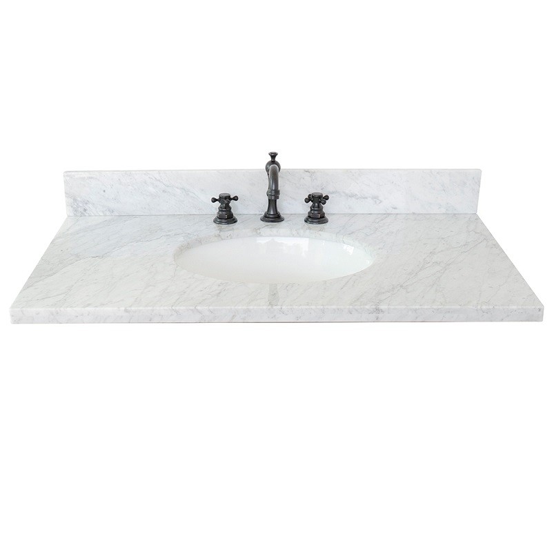 BELLATERRA 430001-37-WMO 37 INCH WHITE CARRARA MARBLE COUNTERTOP WITH OVAL SINK