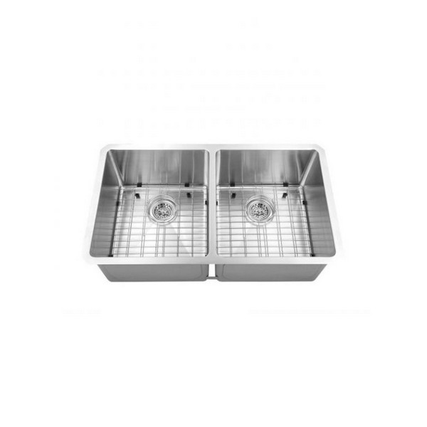 RATEL H3219R10 32 INCH DOUBLE BOWL HANDMADE UNDERMOUNT 50/50 STAINLESS STEEL KITCHEN SINK WITH GRID AND A STRAINER