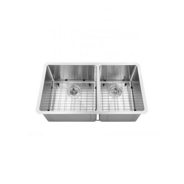 RATEL H3219R10L 32 INCH DOUBLE BOWL HANDMADE UNDERMOUNT 60/40 STAINLESS STEEL KITCHEN SINK WITH GRID AND A STRAINER
