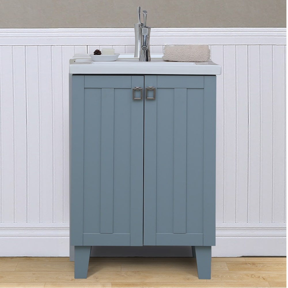 INFURNITURE IN3724-BL 24 INCH SINGLE SINK BATHROOM VANITY IN BLUE WITH THICK EDGE CERAMIC TOP