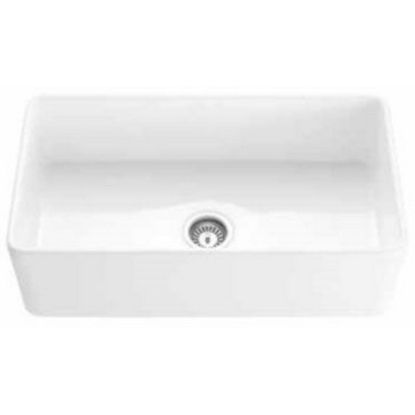 RATEL SFC3318WS 33 INCH SINGLE BOWL APRON FRONT FARM HOUSE FIRECLAY KITCHEN SINK WITH GRID AND STRAINER - GLOSS WHITE