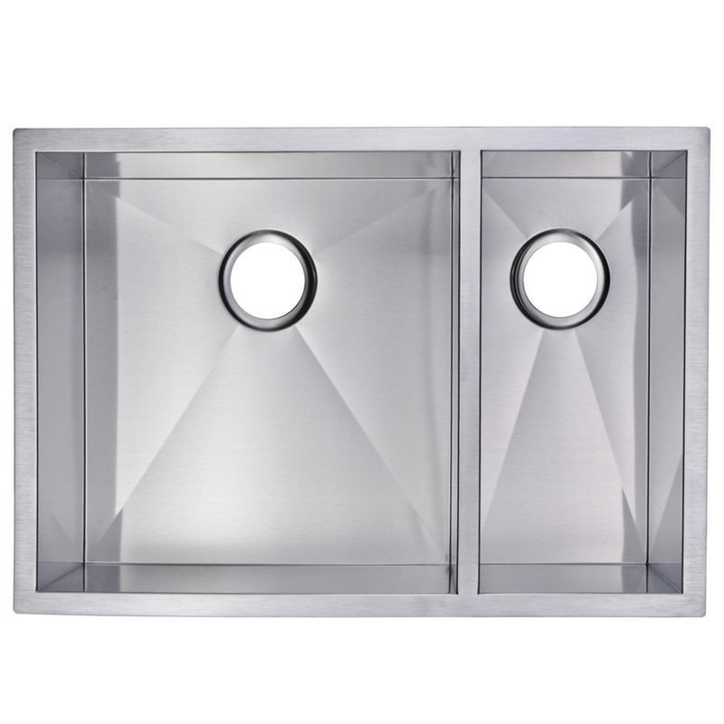 WATER-CREATION SS-UD-2920A-16 29 X 20 INCH ZERO RADIUS 70/30 DOUBLE BOWL STAINLESS STEEL HAND MADE UNDERMOUNT KITCHEN SINK