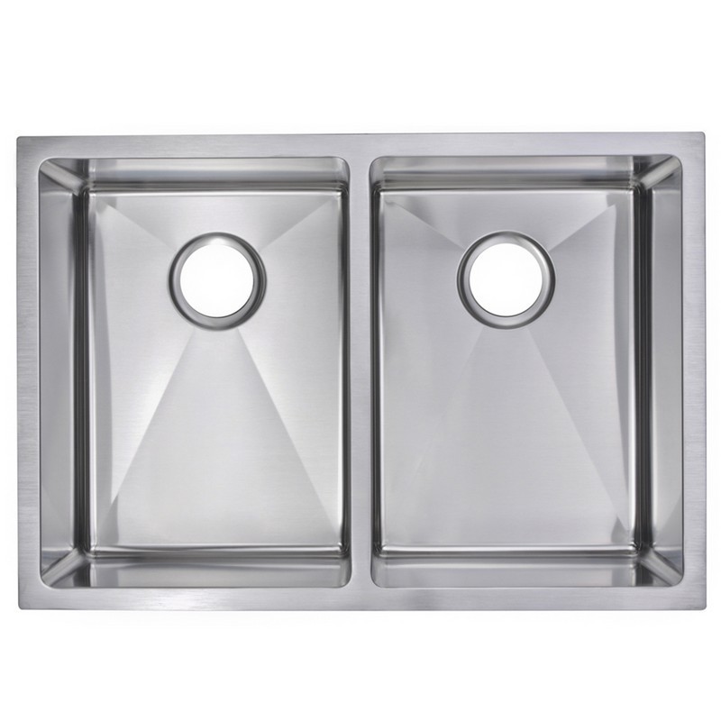 WATER-CREATION SSS-UD-2920B-16 29 X 20 INCH 15MM CORNER RADIUS 50/50 DOUBLE BOWL STAINLESS STEEL HAND MADE UNDERMOUNT KITCHEN SINK WITH DRAINS AND STRAINERS