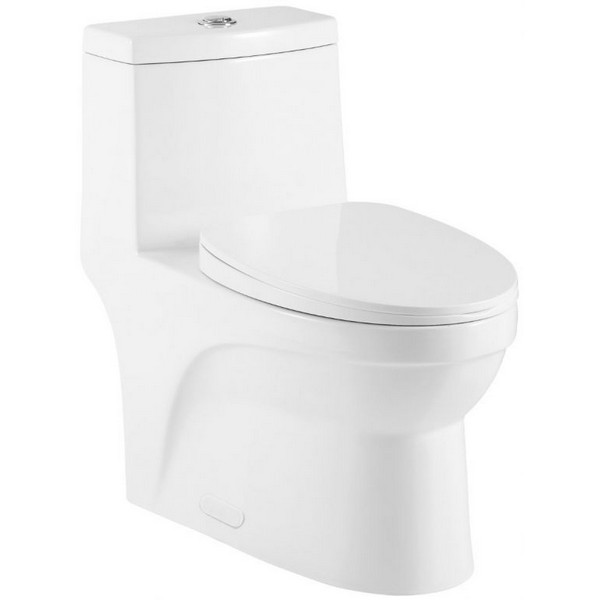RATEL T05021A 28 1/2 INCH ONE PIECE OVAL TOILET WITH SOFT CLOSING SEAT AND DUAL FLUSH - WHITE GLOSS