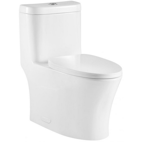 RATEL T53221 28 3/4 INCH ONE PIECE OVAL TOILET WITH SOFT CLOSING SEAT AND DUAL FLUSH - WHITE GLOSS FINISH