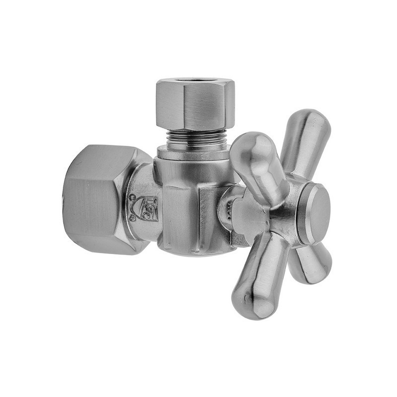 JACLO 615 QUARTER TURN ANGLE PATTERN 3/8 INCH IPS X 3/8 INCH O.D. SUPPLY VALVE WITH STANDARD CROSS HANDLE