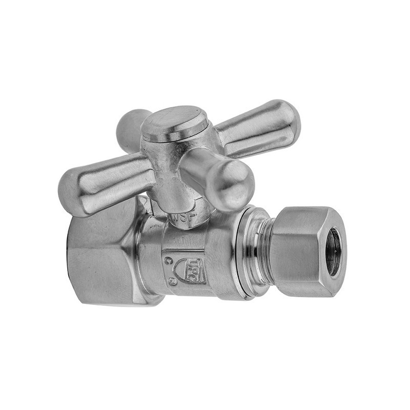 JACLO 619 QUARTER TURN STRAIGHT PATTERN 1/2 INCH IPS X 3/8 INCH O.D. SUPPLY VALVE WITH STANDARD CROSS HANDLE