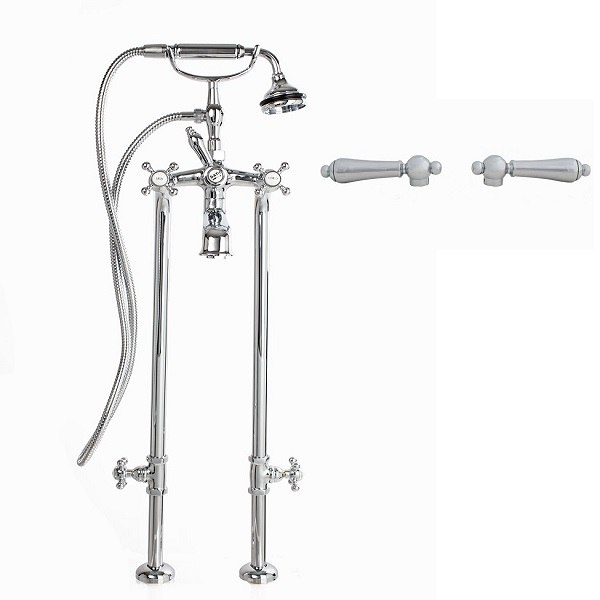 CHEVIOT 5117/3970XL-LEV LEVER HANDLES EXTRA TALL FREE-STANDING TUB FILLER WITH HAND SHOWER AND STOP VALVES