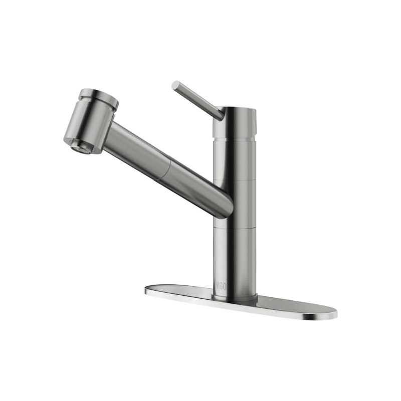 VIGO VG02021STK1 BRANSON PULL-OUT SPRAY KITCHEN FAUCET WITH DECK PLATE