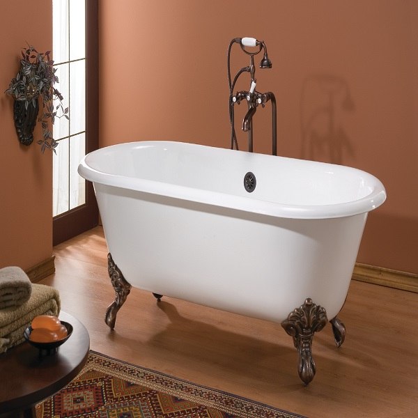 CHEVIOT 2174-WW-6 70 INCH REGAL CAST IRON BATHTUB WITH RIM MOUNT FAUCET HOLES IN WHITE, 6 INCH DRILLING FAUCET HOLES