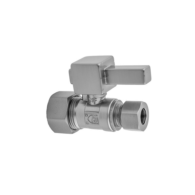 JACLO 622-6 QUARTER TURN STRAIGHT PATTERN 5/8 INCH O.D. COMPRESSION (FITS 1/2 INCH COPPER) X 3/8 INCH O.D. SUPPLY VALVE WITH SQUARE LEVER HANDLE