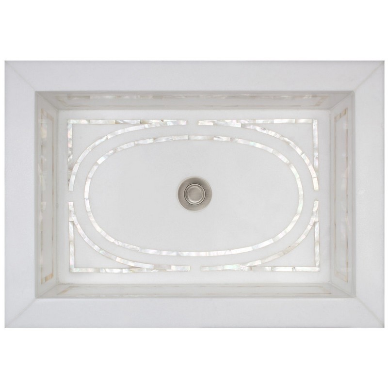 LINKASINK MI03 GRAPHIC MOTHER OF PEARL INLAY 20.75 INCH RECTANGULAR MARBLE DROP IN BATHROOM SINK