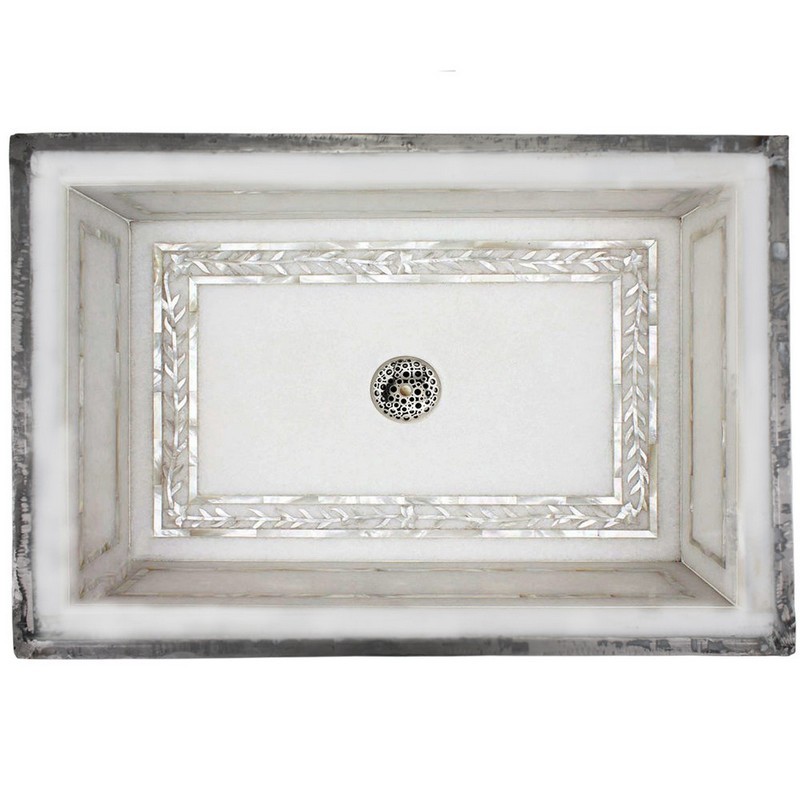 LINKASINK MI10-W FLORAL FRAME MOTHER OF PEARL INLAY 20.75 INCH UNDERMOUNT WHITE MARBLE BAR SINK