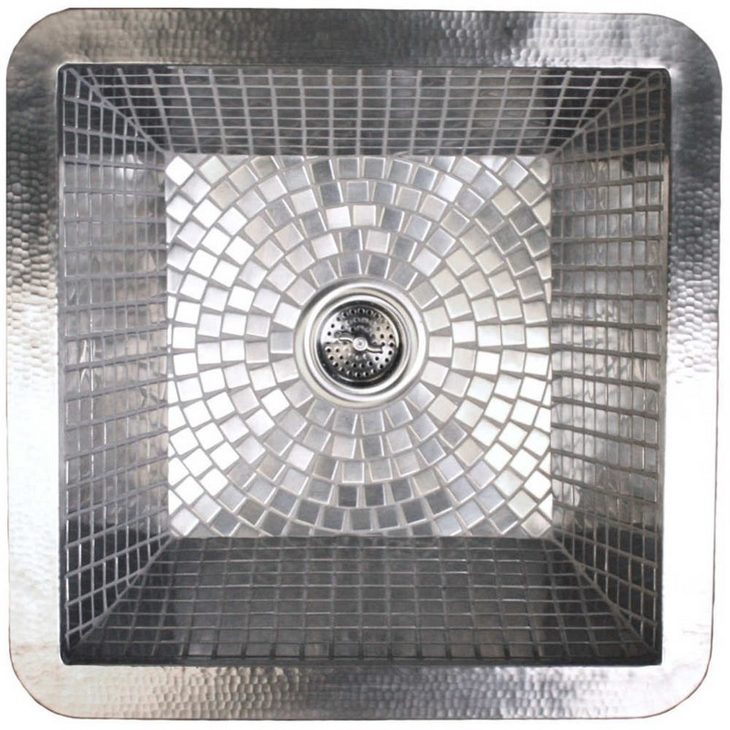 LINKASINK V051 SMALL SQUARE 16 INCH HAMMERED DROP-IN STAINLESS STEEL BAR SINK WITH STAINLESS STEEL MOSAIC INTERIOR